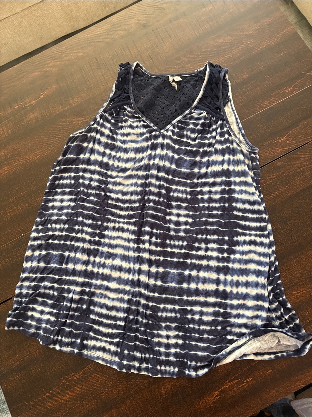 Cato Navy and White Tie-Dye V-Neck Tank Top